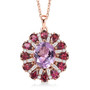 front view of rose de france amethyst multi gemstone halo pendant necklace in 18k rose gold over sterling silver