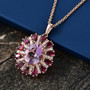 rose de france amethyst multi gemstone halo pendant necklace in 18k rose gold over sterling silver shown in a lifestyle photo