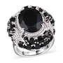 front view of black spinel and zircon statement ring in rhodium over sterling silver