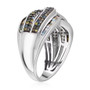 side view of multi-color diamond infinity crossover band ring in rhodium over sterling silver