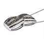 side view of multi-color diamond infinity crossover pendant necklace in rhodium over sterling silver