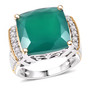 green onyx and zircon two tone ring in 18k yellow gold and rhodium over sterling silver front view
