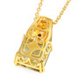 back view of prasiolite rhodolite garnet and zircon pendant necklace in 18k yellow gold over sterling silver