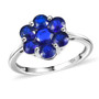 front view of blue spinel flower cluster ring in rhodium over sterling silver
