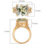 prasiolite rhodolite garnet and zircon ring in 18k yellow gold over sterling silver shown for size comparison