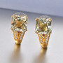 prasiolite rhodolite garnet and zircon earrings in 18k yellow gold over sterling silver shown in a lifestyle photo