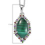 malachite and multi gemstone halo pendant necklace in rhodium over sterling silver shown for size comparison
