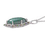 side view of malachite and multi gemstone halo pendant necklace in rhodium over sterling silver