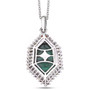 back view of malachite and multi gemstone halo pendant necklace in rhodium over sterling silver
