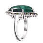side view of malachite and multi gemstone halo ring in rhodium over sterling silver