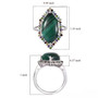 malachite and multi gemstone halo ring in rhodium over sterling silver shown for size comparison