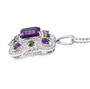 side view of amethyst chrome diopside and zircon pendant necklace in rhodium over sterling silver