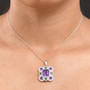amethyst chrome diopside and zircon pendant necklace in rhodium over sterling silver on neck