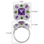 amethyst chrome diopside and zircon ring in rhodium over sterling silver shown for size comparison