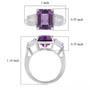 amethyst and moissanite three stone ring in rhodium over sterling silver shown for size comparison