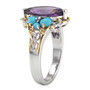 side view amethyst and turquoise ring in 18k yellow gold and rhodium over sterling silver