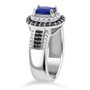 blue spinel brown and white zircon double halo ring in rhodium over sterling silver side profile