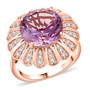 front view of rose de france amethyst and zircon ring in 18k rose gold over sterling silver