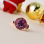 amethyst rhodolite garnet and zircon ring in 18k yellow gold over sterling silver shown in a lifestyle photo