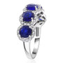 blue spinel and moissanite five stone halo ring in rhodium over sterling silver side profile