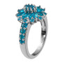 neon blue apatite floral cluster ring in rhodium over sterling silver side profile