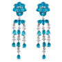 front view of neon blue apatite and white zircon chandelier drop earrings in rhodium over sterling silver