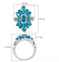 neon blue apatite floral cluster ring in rhodium over sterling silver scale measurements