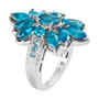 neon blue apatite floral cluster ring in rhodium over sterling silver side profile