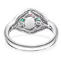 pink spinel emerald and diamond three stone ring in 950 platinum undergallery
