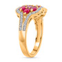 side view of ruby and white zircon cluster ring in 18k yellow gold over sterling silver