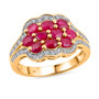 front view of ruby and white zircon cluster ring in 18k yellow gold over sterling silver