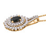 angled view of indicolite tourmaline and moissanite pendant necklace in 18k yellow gold over sterling silver