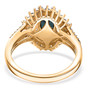 back view of indicolite tourmaline and moissanite double halo ring in 18k yellow gold over sterling silver