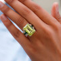 lemon quartz and chrome diopside cocktail ring in two-tone 18k yellow gold and rhodium over sterling silver worn on a hand