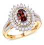 front view of rubellite tourmaline and moissanite double halo ring in 18k yellow gold over sterling silver
