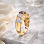 side view of hessonite garnet and moissanite gents ring in 18k yellow gold over sterling silver