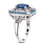 side view of kyanite neon apatite and zircon ring in rhodium over sterling silver