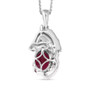 back view of ruby (ff) black spinel and moissanite horse pendant necklace in rhodium over sterling silver