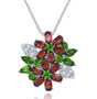chrome diopside and garnet floral cluster pendant necklace in rhodium over 925 sterling silver