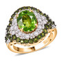 front view of peridot and zircon ring in 18k yellow gold over sterling silver