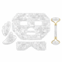 clear quartz crystal variant face mask set with roller and gua sha tools
