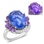 front view of color change fluorite amethyst and zircon fancy halo ring in rhodium over sterling silver