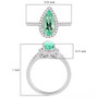 pear emerald and diamond halo ring size reference in platinum