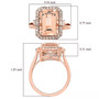 emerald cut morganite and diamond halo ring size reference in rose gold