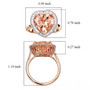 morganite and diamond heart halo ring in 14k rose gold shown for size comparison