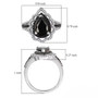 elite shungite black spinel and white zircon pear shaped double halo ring in rhodium over sterling silver scale measurements