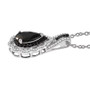 side view of elite shungite black spinel and white zircon pear double halo pendant necklace in rhodium over sterling silver