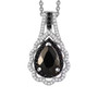 front view of elite shungite black spinel and white zircon pear double halo pendant necklace in rhodium over sterling silver
