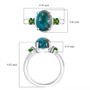 shadowkite and chrome diopside three stone ring in rhodium over sterling silver shown for size comparison