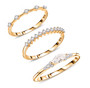 front view of moissanite stackable three ring set in 10k yellow gold